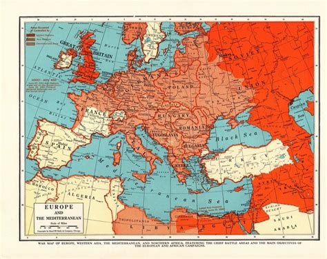 1942 Antique Wartime Europe Map Vintage Map Of Europe The Etsy