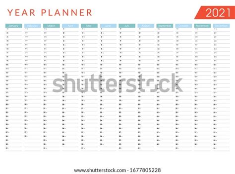2021 Yearly Planner Wall Calendar Design Stock Vector Royalty Free