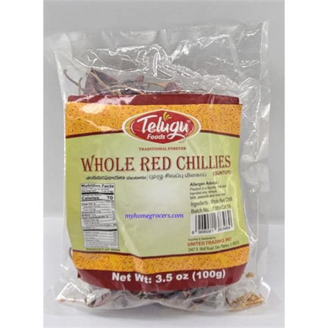 Whole Red Chilli With Stem Guntur Telugu Foods 35 Oz 100 Gms