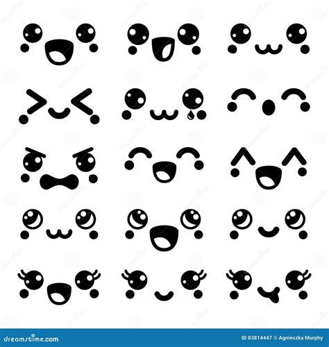 Caras Lindas De Kawaii Emoticons Felices De Kawaii Diseño De
