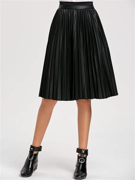 High Waist Faux Leather Pleated Skirt Black Xl Leather Pleated Skirt