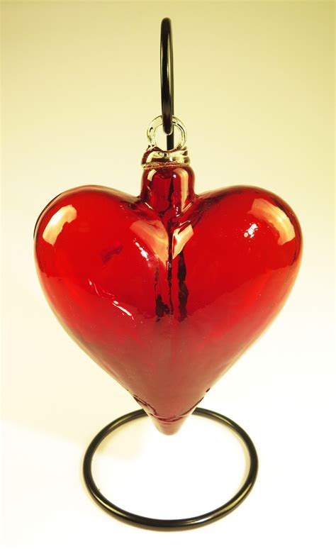 Red Blown Glass Heart Xl 8 Inches With Display Rack Hand Made In Mexico