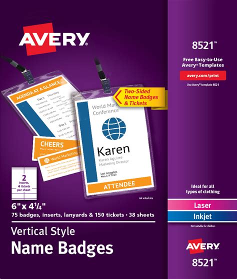 Avery Vertical Name Badges And Tickets Durable Plastic Holders Lanyards