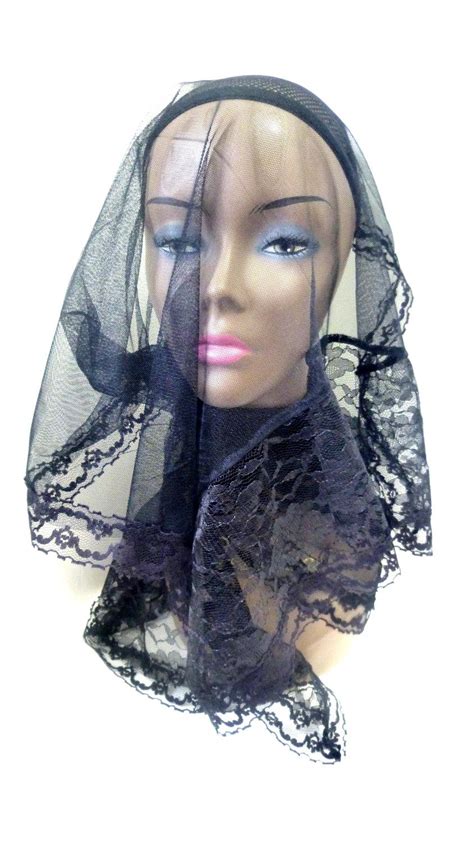 Funeral Veil Chapel Head Covering Gothic Bridal Accessory Sheer Black