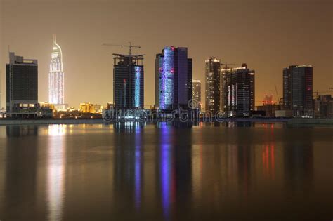 Dubai Business Bay At Night Stock Photo Image Of United Skyscrapers