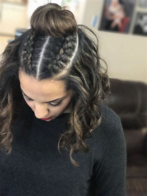 You can carry this simple dutch braided hairdo with the crown that is pulled back into the bun with loose hair over the sides. Top knot + Loose Curls =🔥🔥🔥 #desithediva #topknot #braids ...