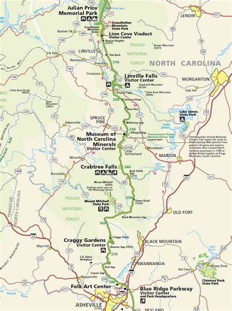 Blue Ridge Parkway Map With Mile Markers Color 2018