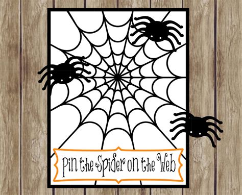 Pin The Spider On The Web Halloween Party Game Poster Sizes 11x14 And