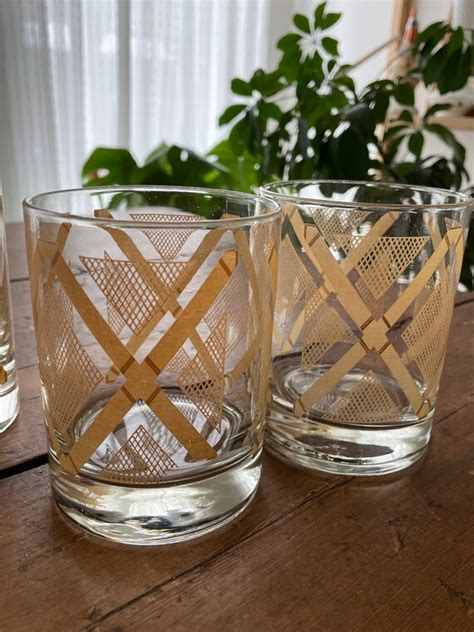 Set Of 3 Vintage Drinking Glasses Clear And Beige Design Etsy