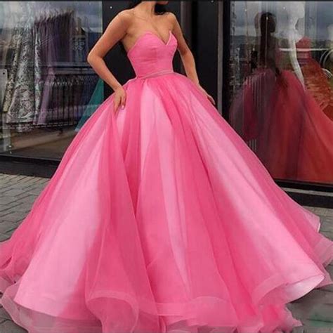 Hot Pink Ball Gown Formal Wear Off The Shoulder Long Prom Gowns Puffy