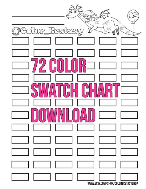 72 Color Blank Swatch Chart Template Download And Print For Etsy