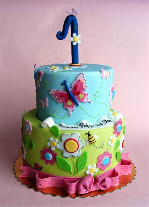 Cake with flowers and butterflies. Flowers and butterflies cake | Happy 1st bday, Evelin ...