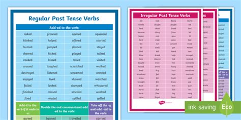 Past Tense Regular and Irregular Verbs Lists