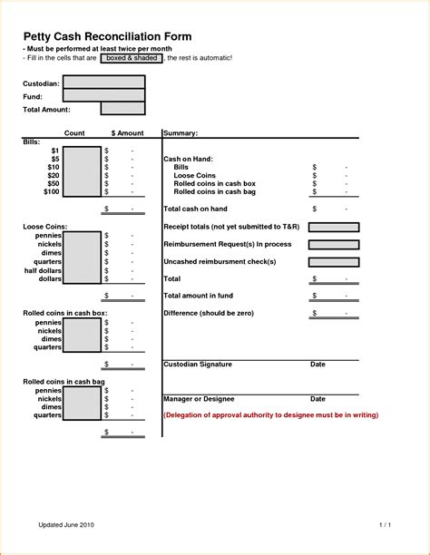 Making the best template format choice is way to your template success. 6 Petty Cash Reconciliation form Template | FabTemplatez