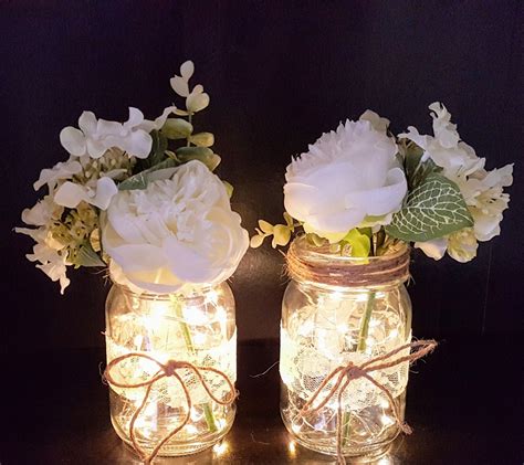 Mason Jar Fairy Lights And Flowers Mason Jar Fairy Lights Wedding