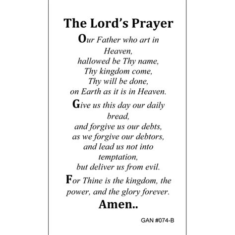 Lords Prayer Prayer Cardprotestant Gannons Prayer Card Co