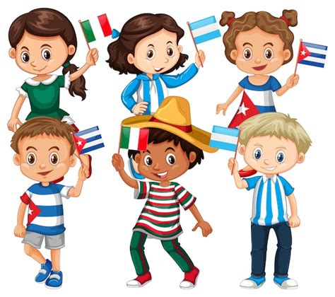 Muchos Niños Con Bandera De Diferentes Países Vector Gratis