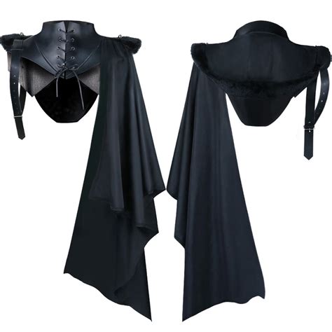 Medieval Armor Black Cloak Single Shoulder Retro Cape Gothic Punk Lace