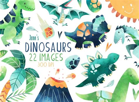 Watercolor Dinosaurs Clipart Education Illustrations ~ Creative Market