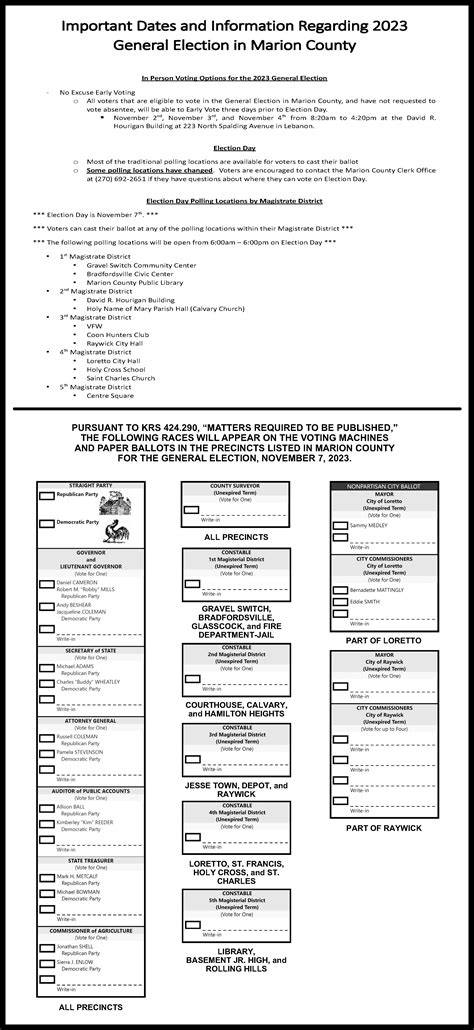 2023 GENERAL ELECTION INFO | Marion County KY Clerk
