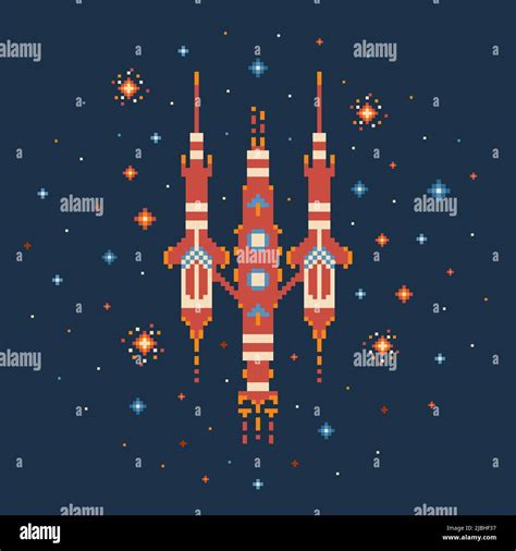 8 Bit Pixel Art Spaceship In Outer Space Stock Vector Image And Art Alamy