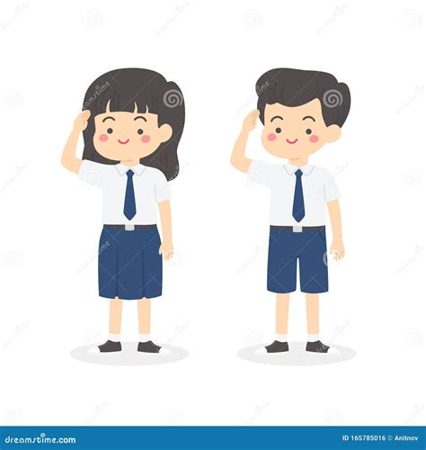 Indonesian Junior High School Uniform Kids Cartoon Vector
