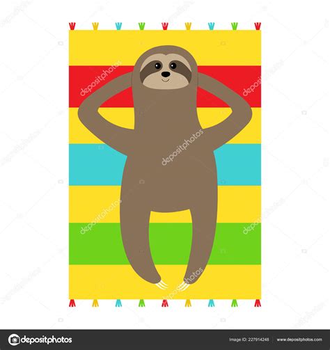 Sloth Laying Beach Towel Slow Cute Cartoon Funny Kawaii Lazy Stock
