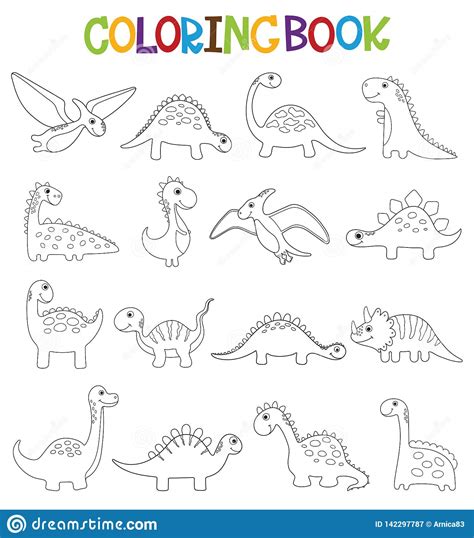 Funny Cartoon Dinosaurs Collection Coloring Book Stock