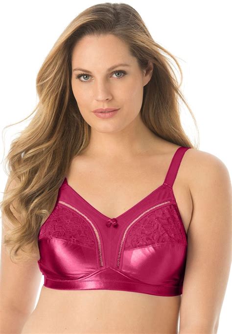 total feminine comfort this plus size wireless bra includes fine lace trim and all the best