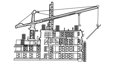 Under Construction Building With Crane Sketch Line Drawing Animation