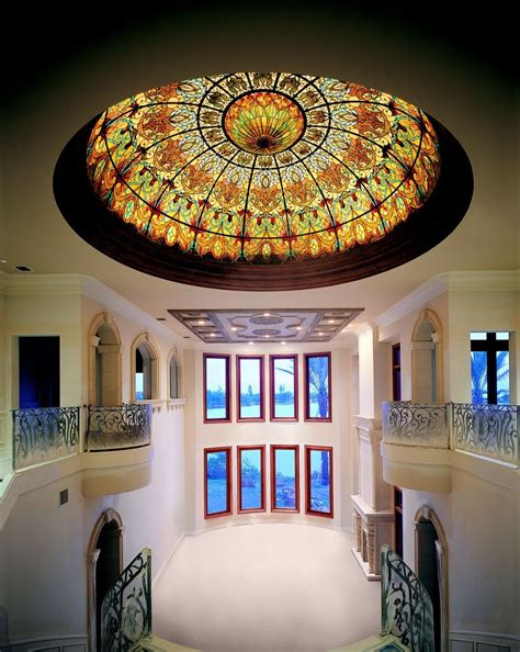Stained Glass Dome Ceiling 16 X 4 In Hand Painted And Opalescent