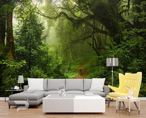 Enchanted Forest Wall Mural Green Forest Wallpaper Large Etsy