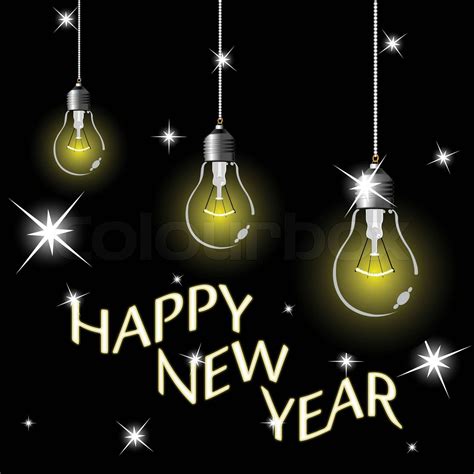 Happy New Year Light Bulbs And Stars Abstract Vector Art Illustration