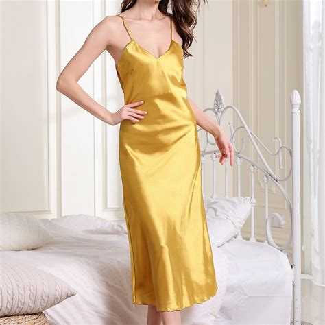 Womens Sexy Silk Charmeuse Long Slip Nightgown