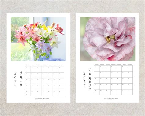 2022 Flower Calendar Desk Calendar 5 X 7 Wall Calendar 8 12 Etsy