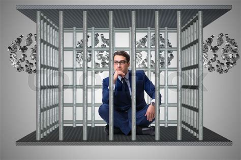 Man Trapped In Prison With Dollars Stock Image Colourbox
