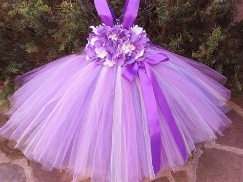 Purple Ivory Flowers Tutu Dress Flower Girl Gown
