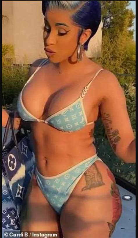 Cardi B Flaunts Sexy Body In Light Blue Vuitton String Bikini To Shame Haters Crushers Gh