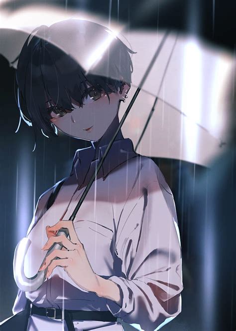 Anime Girl Raining Umbrella Short Hair Earrings Anime Hd Phone
