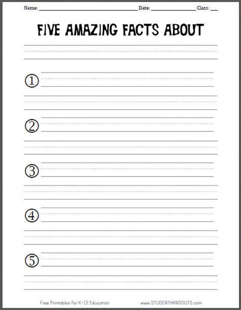 Five Amazing Facts Writing Worksheet Student Handouts