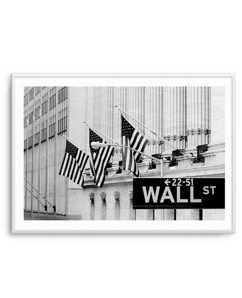 Shop Wall Street Sign Print Poster Framed In Oak White Black