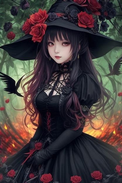 Premium Ai Image Gothic Sorcery Beautiful Anime Girl In Wizard Hat