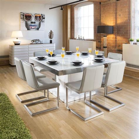 Large Square White Glass Gloss Dining Table + 8 Ice Cantilever Chairs