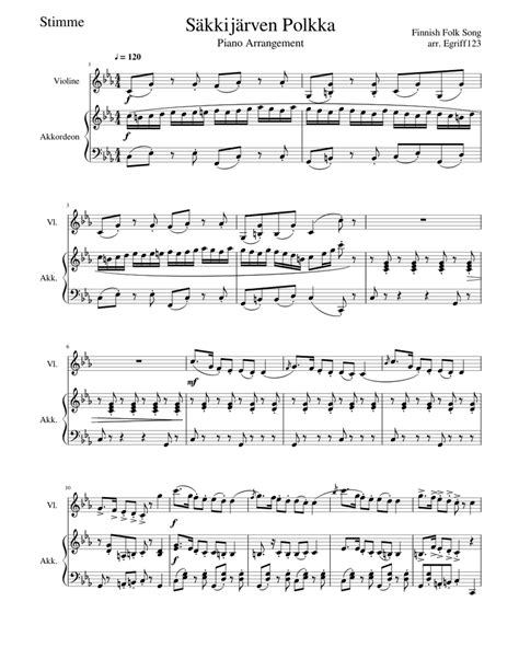 Säkijarven Polkka Sheet Music For Violin Accordion Mixed Duet