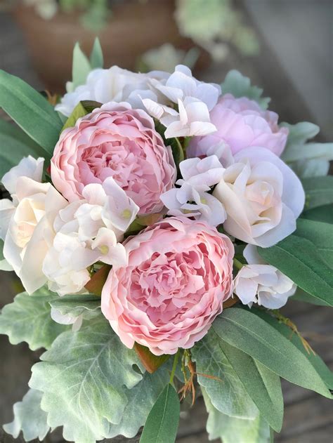 Blush Pink Peony Eucalyptus Wedding Bouquets Artificial Etsy