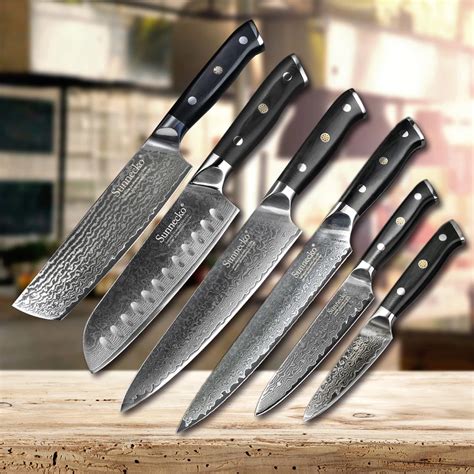 Sunnecko 6pcs Knife Set Japanese Vg10 Damascus Steel Blade Chef Slicer