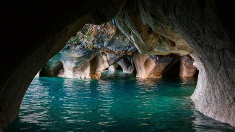 Nature Landscape Cave Lake Turquoise Water Erosion Marble Cathedral Rock Chile