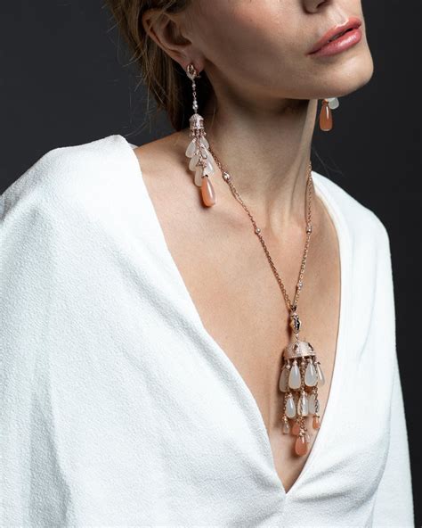 Moonstone Chandelier Earrings In 18 Karat Rose Gold With Diamonds And