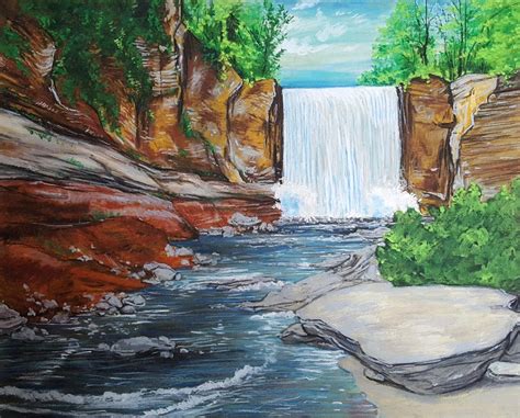 Waterfall Derek J Vukovic Oil Pastel 2018 Art