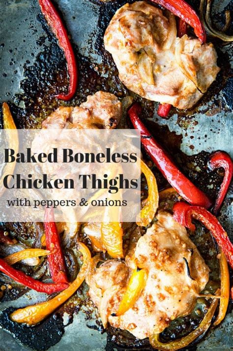 Nov 19, 2020 · bake until golden and internal temperature reaches 165°, about 20 minutes. Baked Boneless Chicken Thighs with Peppers and Onions ...